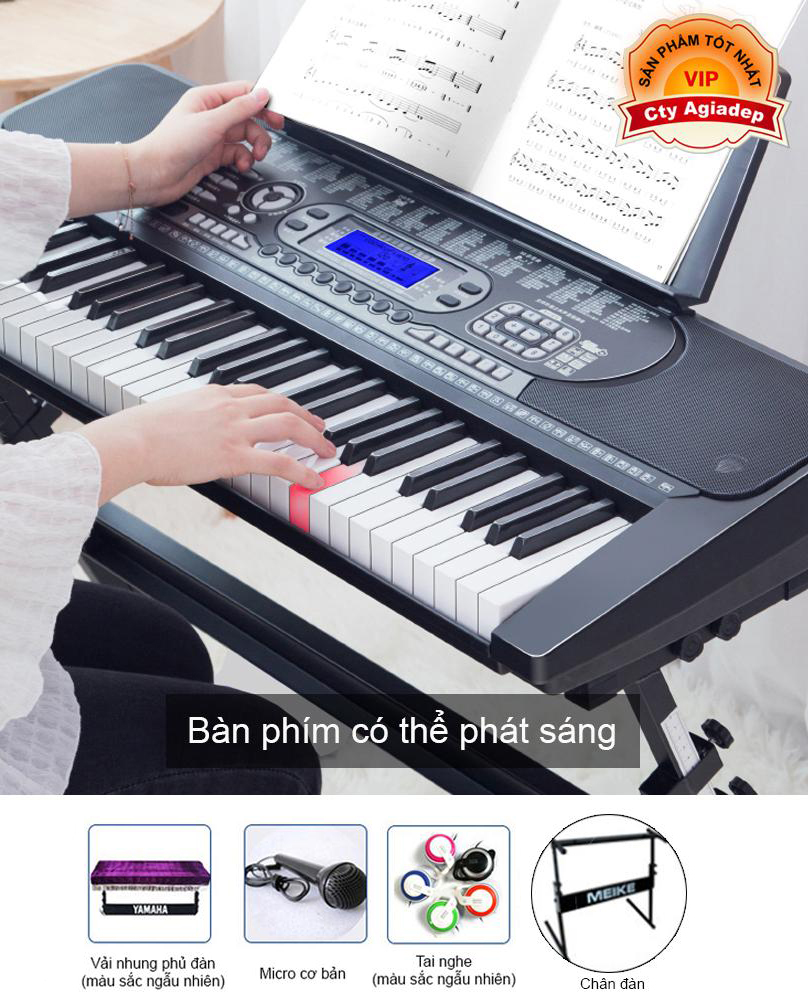 Đàn Organ điện tử 61 Phím phát sáng + Chân Đàn - Bán chuyên cho người học nhạc - Nhãn tiếng Trung cực đỉnh - Mẫu 299 (CHÂN ĐÀN)