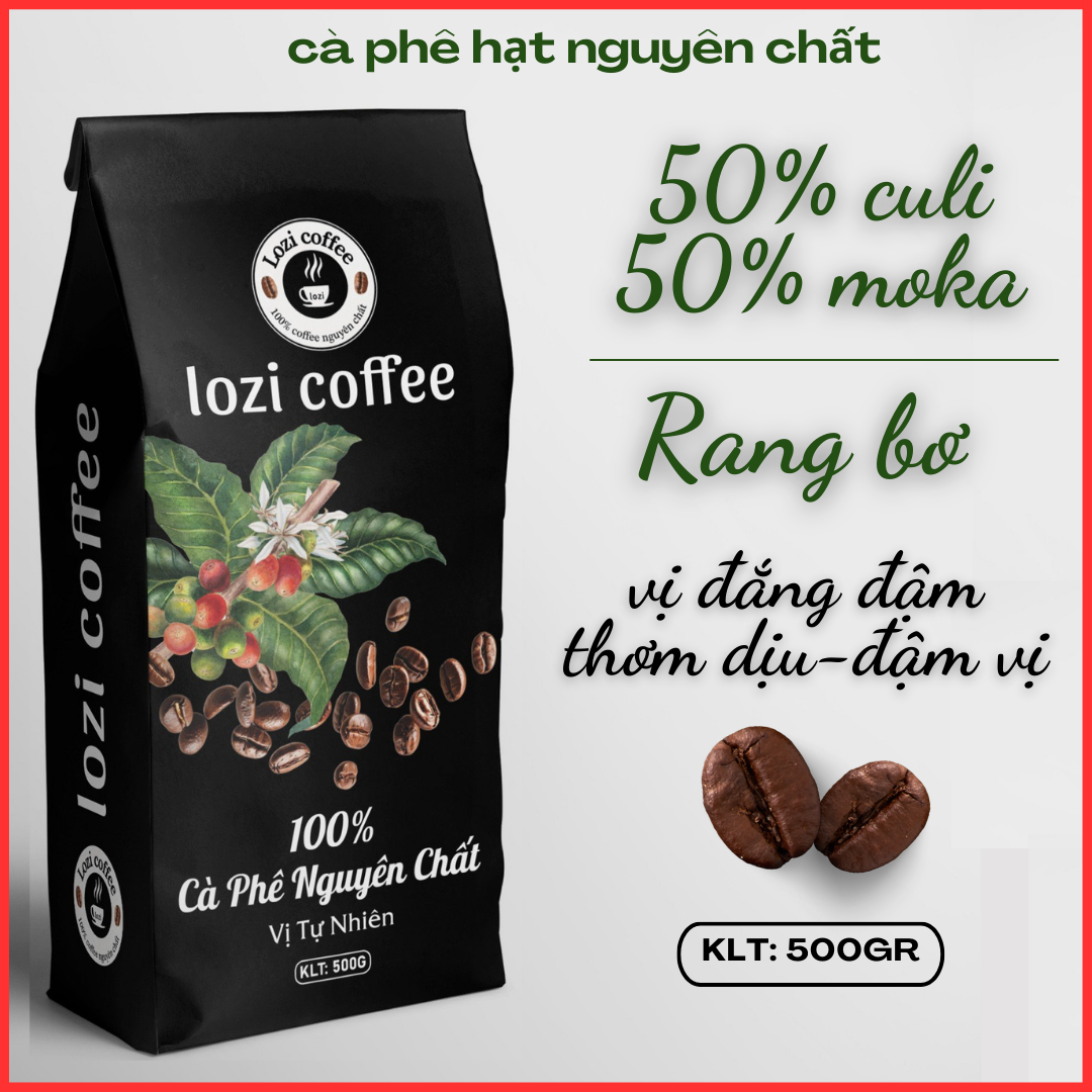 Cà phê hạt nguyên chất rang bơ culi & moka 50/50 rang xay sạch 100% 500g/1 bịch