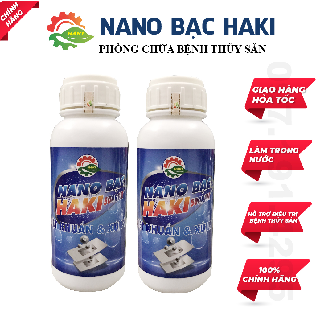 Combo 2 nano bạc haki 500ppm xử lý và diệt khuẩn nước phòng trị bệnh cho thủy sản - chai 500ml