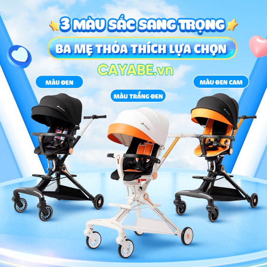 Xe đẩy cho bé gấp gọn du lịch CHILUX M06 gọn nhẹ, đảo 2 chiều, xoay 360, có khóa bánh xe màu Trắng/ 