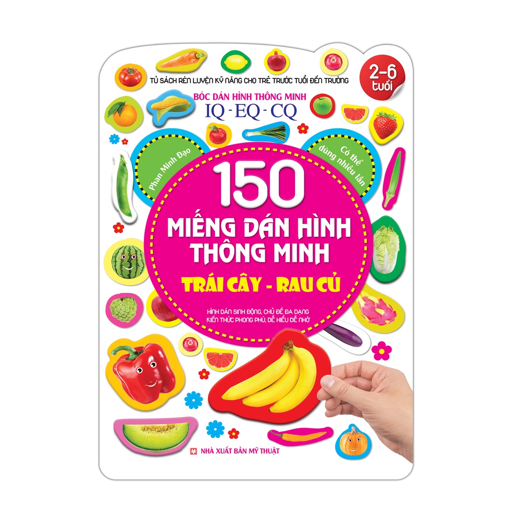 Sách - bóc dán hình thông minh iq-eq-cq 150 miếng dán hình thông minh - trái cây-rau củ