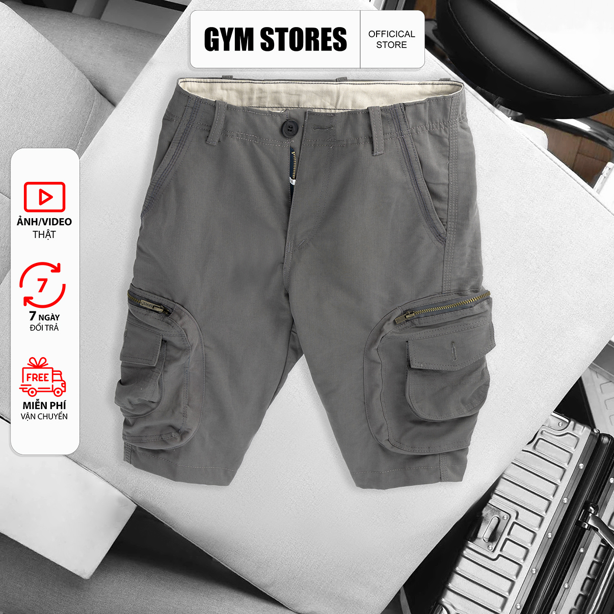 Quần short nam kaki túi hộp 8 túi phong cách chuẩn men hr01