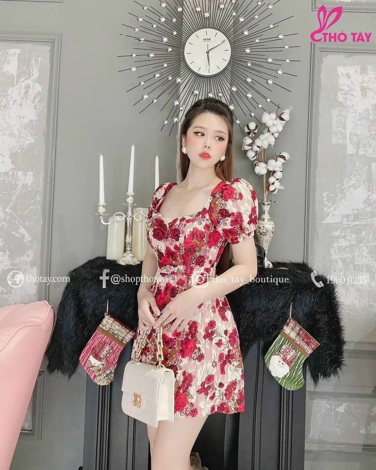 Đầm nũ,đầm hoa tay phồng có mút sang trọng quý phái DPDX1