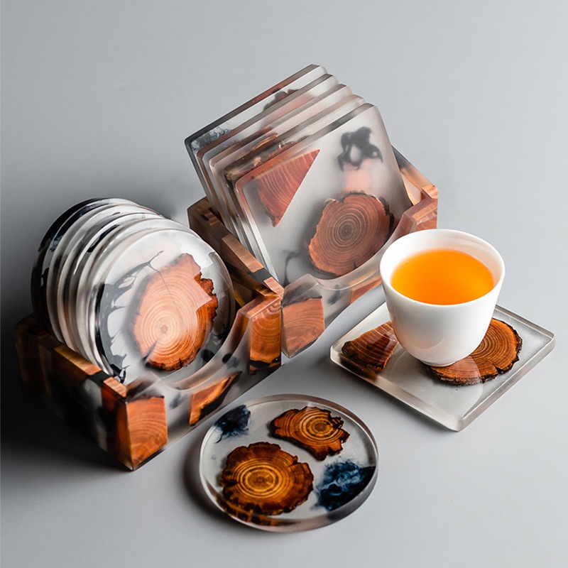 Đế lót ly - tấm lót cốc - gỗ tre x resin chống cong vênh