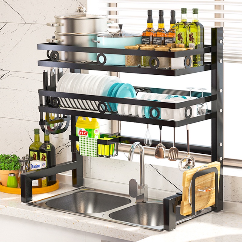 Kệ chén bát thông minh 1 2 tầng, kệ úp bát đĩa trên bồn rửa bát tiện ích,inox - thép cacbon sơn tĩnh điện mks002