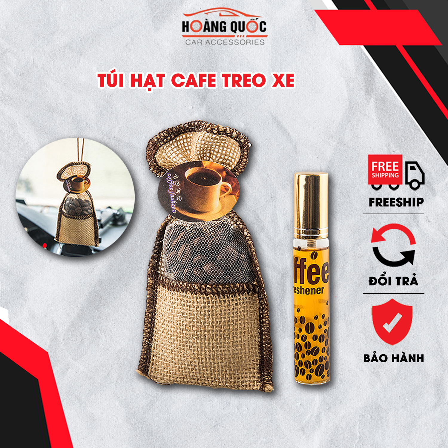 Túi hạt cà phê treo xe ô tô, tủ quần áo - tặng kèm tinh dầu, hạt cà phê nguyên chất, giúp khử mùi, mùi cà phê tự nhiên, nhẹ nhàng