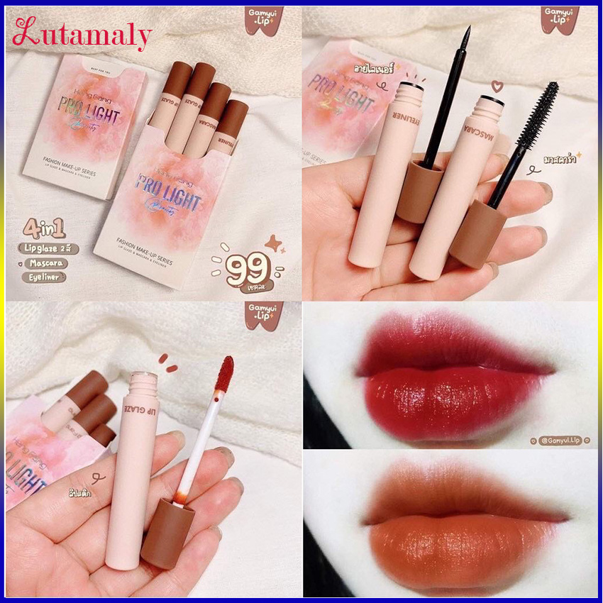 [MUA 1 ĐƯỢC 4] Set son truốt mi đẹp giá rẻ hot nhất Pro Light son lì dưỡng môi lâu trôi không thấm nước, truốt mi dưỡng dài dày mi, kẻ mắt nước cho nữ trang điểm tiện lợi, dễ dàng – Lutamaly