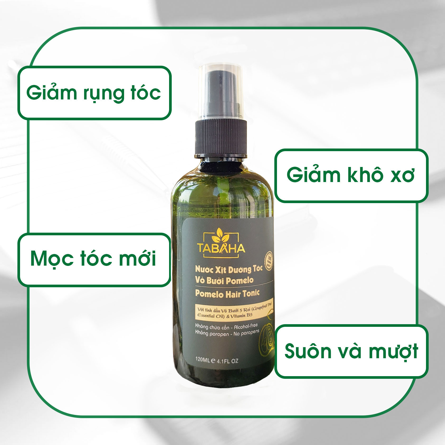 [HCM]Nước xịt dưỡng tóc tinh dầu bưởi & Vitamin B5 Pomelo Tabaha 120ml giúp mọc tóc nhanh