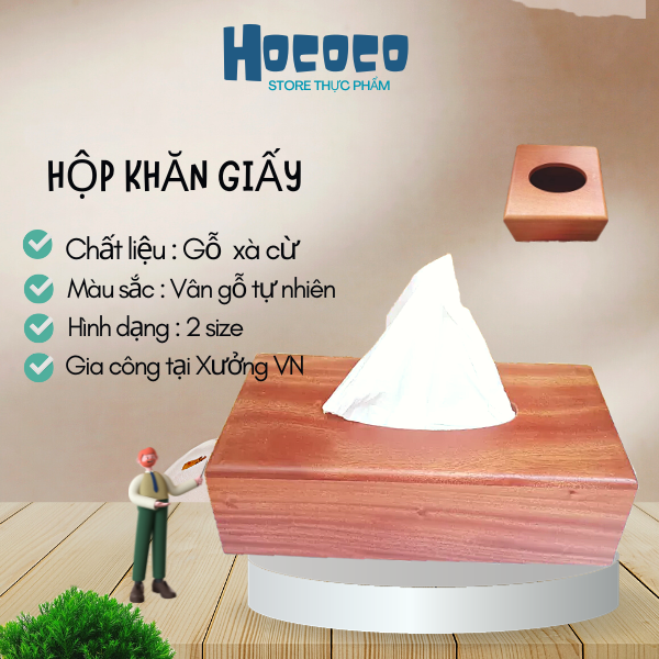 Hộp khăn giấy bằng gỗ xà cừ màu vân gỗ đẹp tự nhiên 2 size