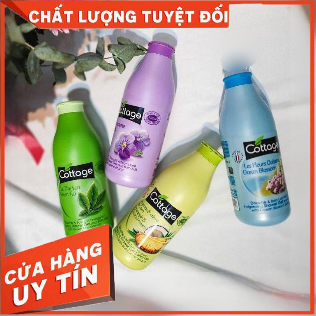 Sữa tắm dưỡng ẩm trắng da cottage pháp 750ml dưỡng ẩm , trắng mịn da