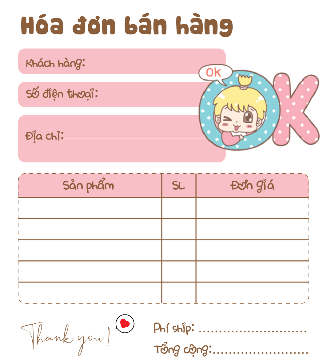 [ Hàng Sẵn ] Hóa Đơn Bán Hàng Mini 1 Liên Baby Boy