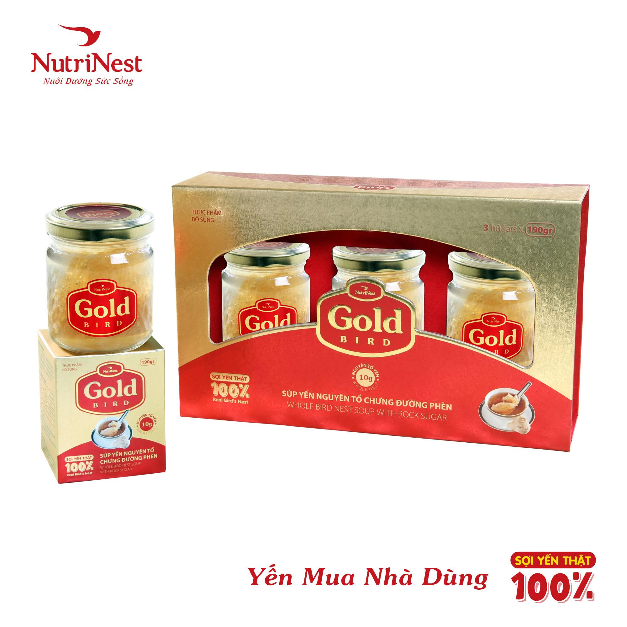 Hộp quà gold bird - nước yến sào chưng đường phèn 10g - 3 hũ 190g