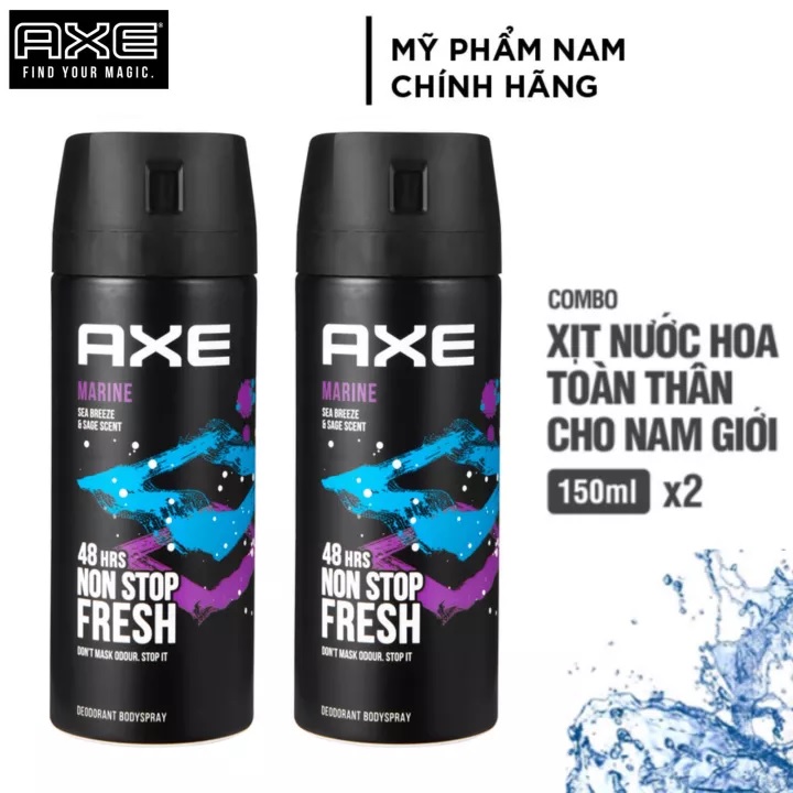 Combo 2 Xịt khử mùi toàn thân nam AXE Marine 150ml hương nước hoa