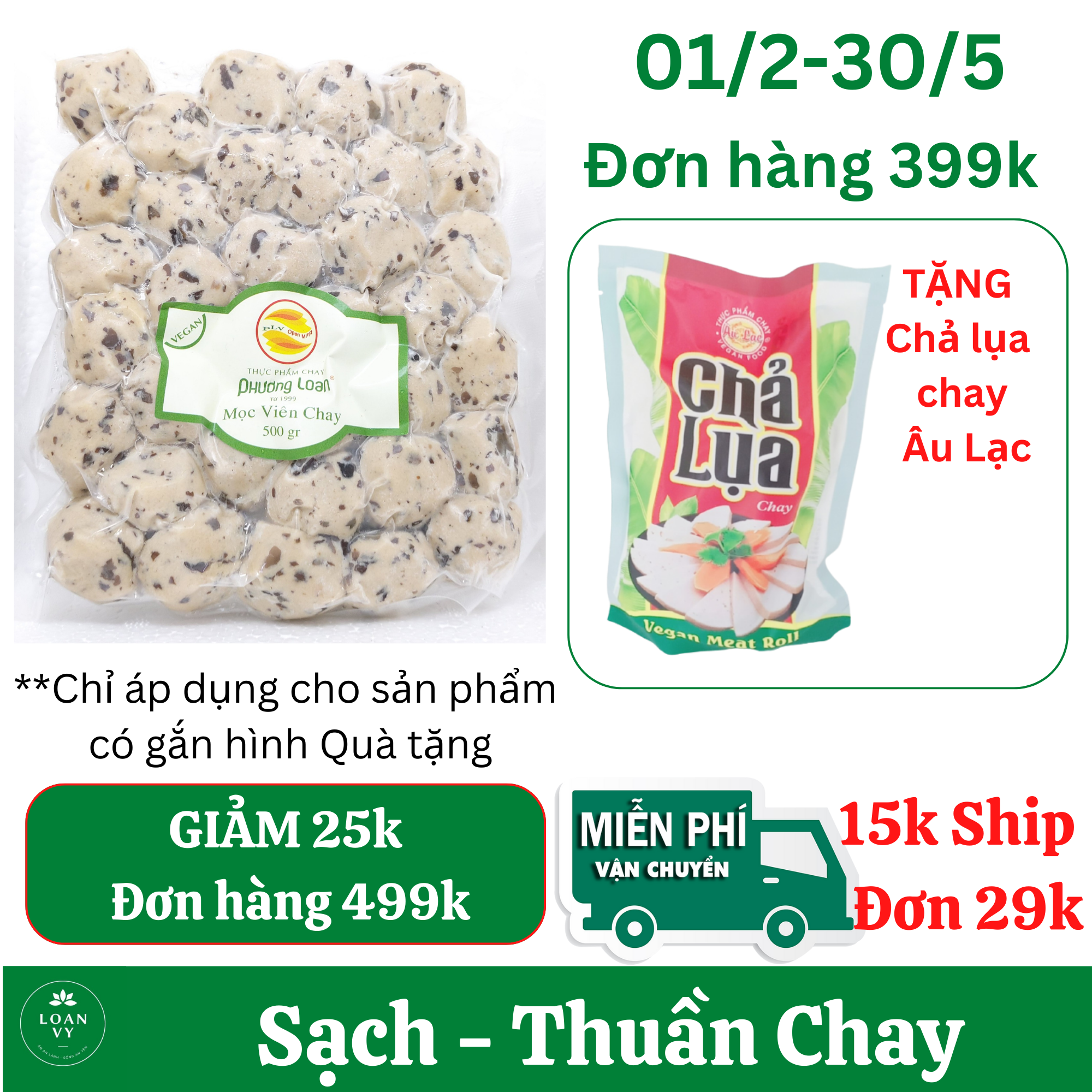 500g mọc viên nấm hương chay phương loan - thực phẩm chay loan vy + tặng chả lụa chay âu lạc đơn 399k