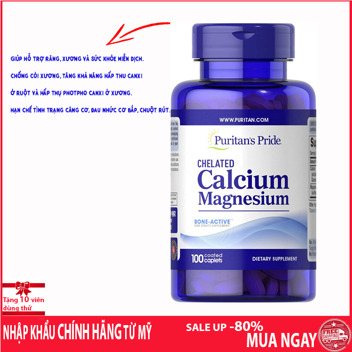 Viên uống bổ sung canxi magie kẽm giúp tăng chiều cao tại nhà cho nam nữ  trẻ em và người lớn phòng chống loãng xương  Chelated Calcium  Magnesium Zinc  Puritan's Pride 100 viên