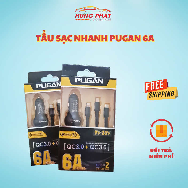 Tẩu Sạc Nhanh Ô tô, Xe Hơi PUGAN Kèm Dây Sạc Dùng Nguồn 12V-24V,, Dùng Sạc ĐIện Thoại, Camera Hành Trình, Máy Hút Bụi... - Hưng Phát Auto
