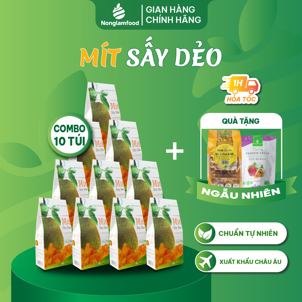 Combo 10 hộp Mít sấy dẻo Nonglamfood 100g | Healthy Snack | Ăn vặt văn phòng | Trái cây sấy dẻo