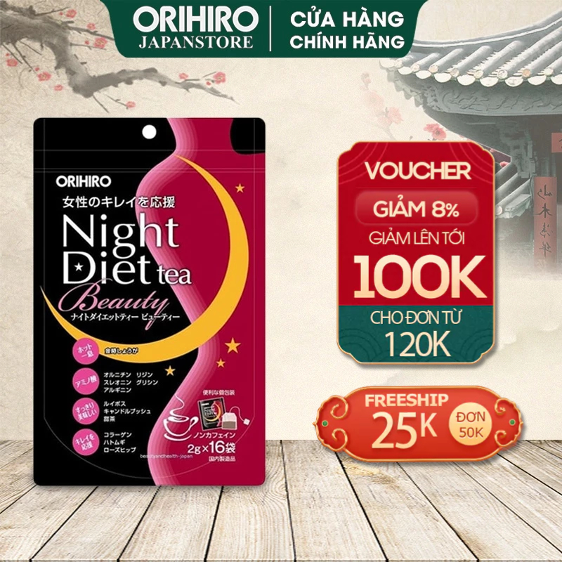 Trà giảm cân Night Diet Tea Beauty Collagen Orihiro 16 gói