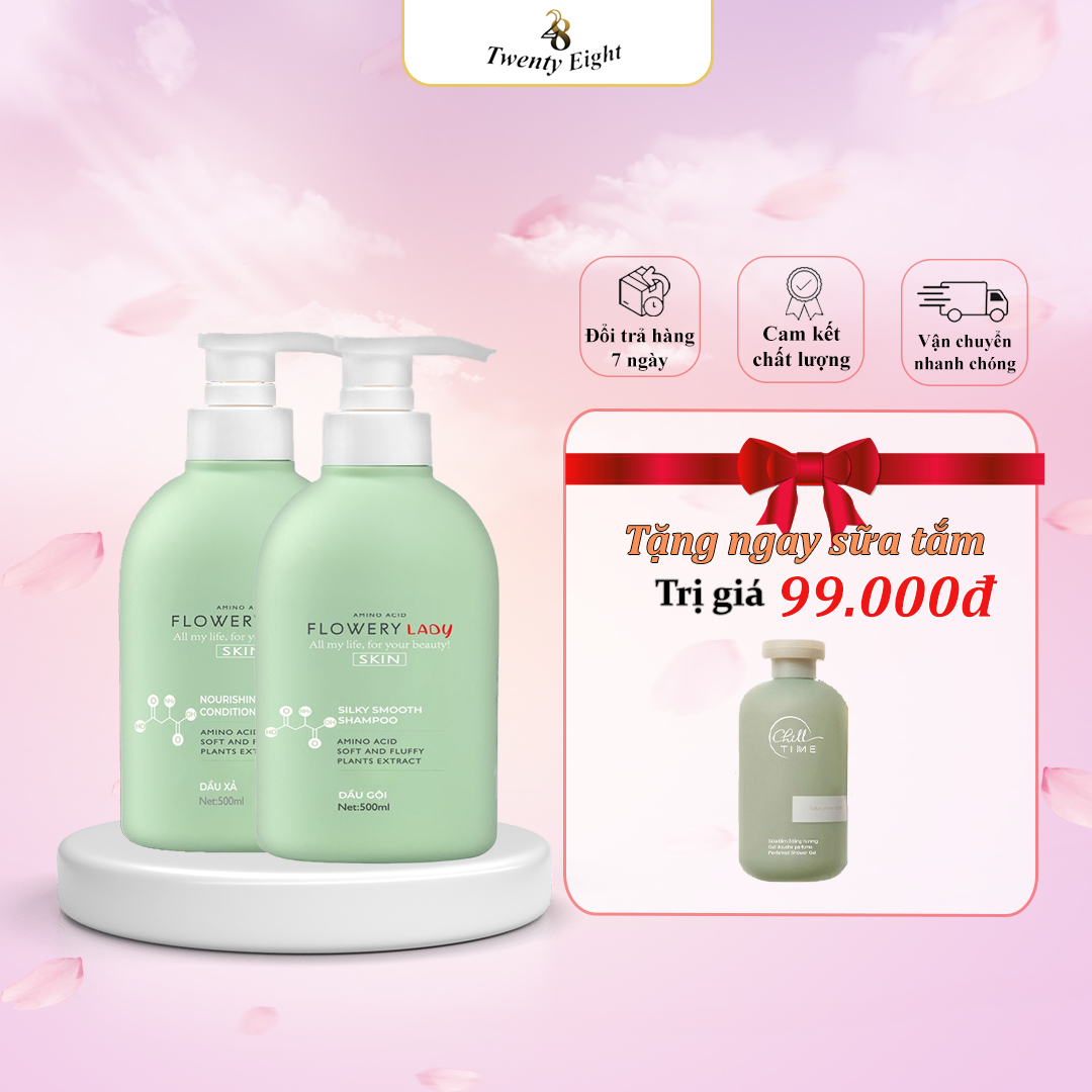 Combo dầu gội dầu xả nước hoa muối biển Flowery LADY 500ml [Tặng sữa tắm Chill Time]