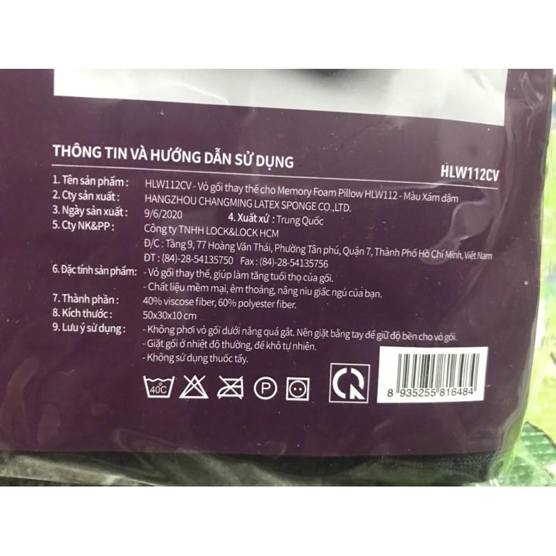 Vỏ gối memory foam thay thế cho gối hlw112 lock&lock - hlw112cv