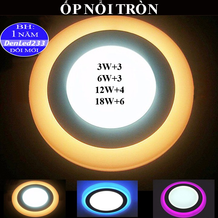 Đèn mâm led ốp nổi tròn viền màu 6w 9w 18w 24w. siêu đẹp