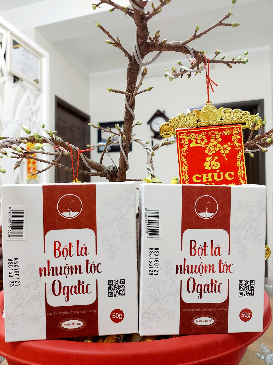 [HCM]Bột lá nhuộm tóc phủ bạc Ogatic màu NÂU ĐỎ : làm từ 100% lá cây móng cây chàm không hóa chất không chất bảo quản  sản xuất tháng 04.2021 hạn sử dụng 2 năm