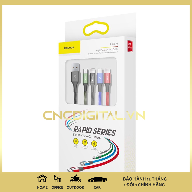Cáp sạc đa năng 4 in 1 Rapid Series cho iPhone/ iPad Smartphone & Tablet Android hỗ trợ sạc nhanh 3.5A Max - Hàng Chính Hãng