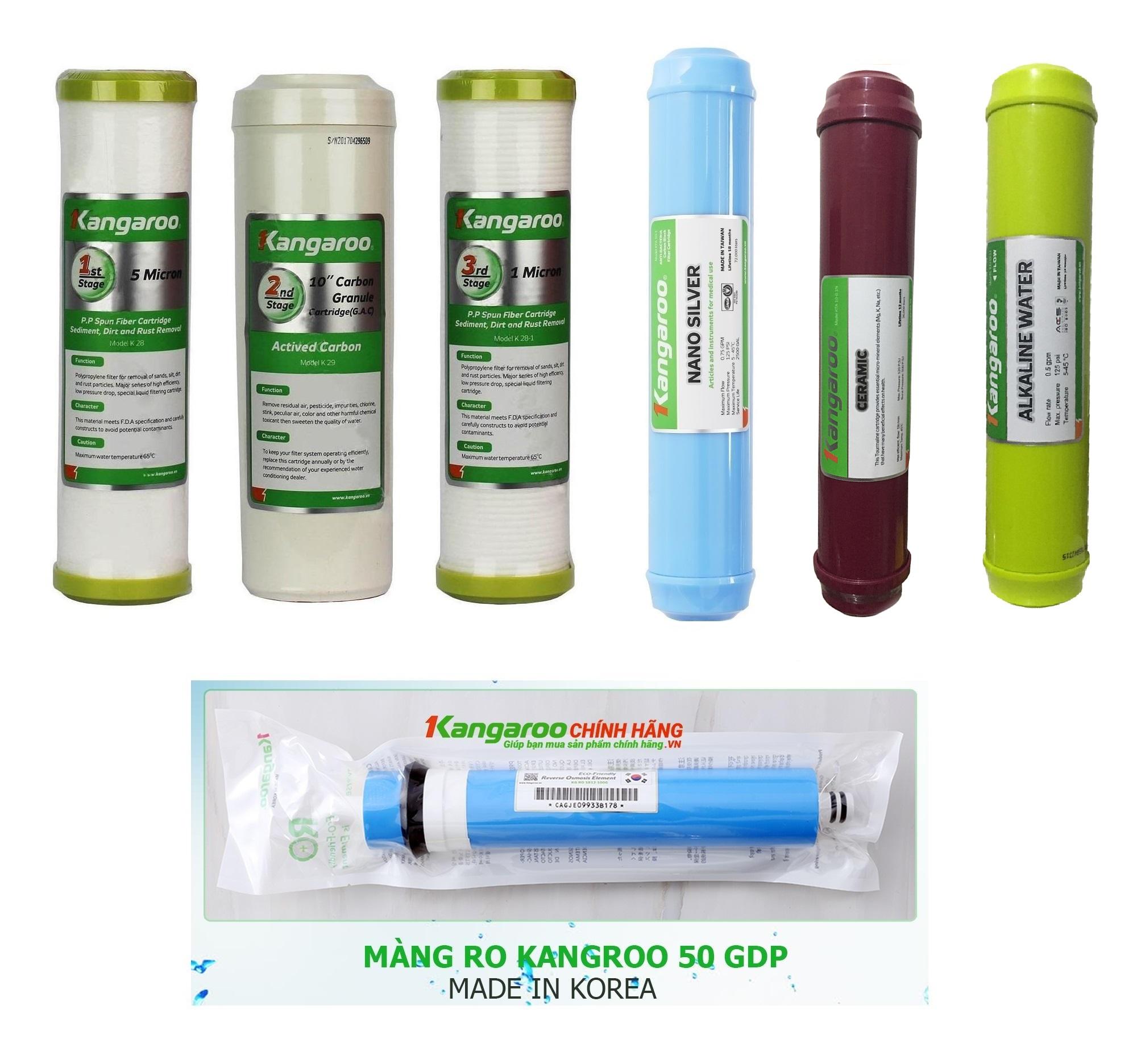 Bộ 7 lõi lọc nước Kangaroo số 1,2,3,4,5,6,7 - Chính hãng - Lõi 4 RO+ Vortex , Lõi 6 Ceramic