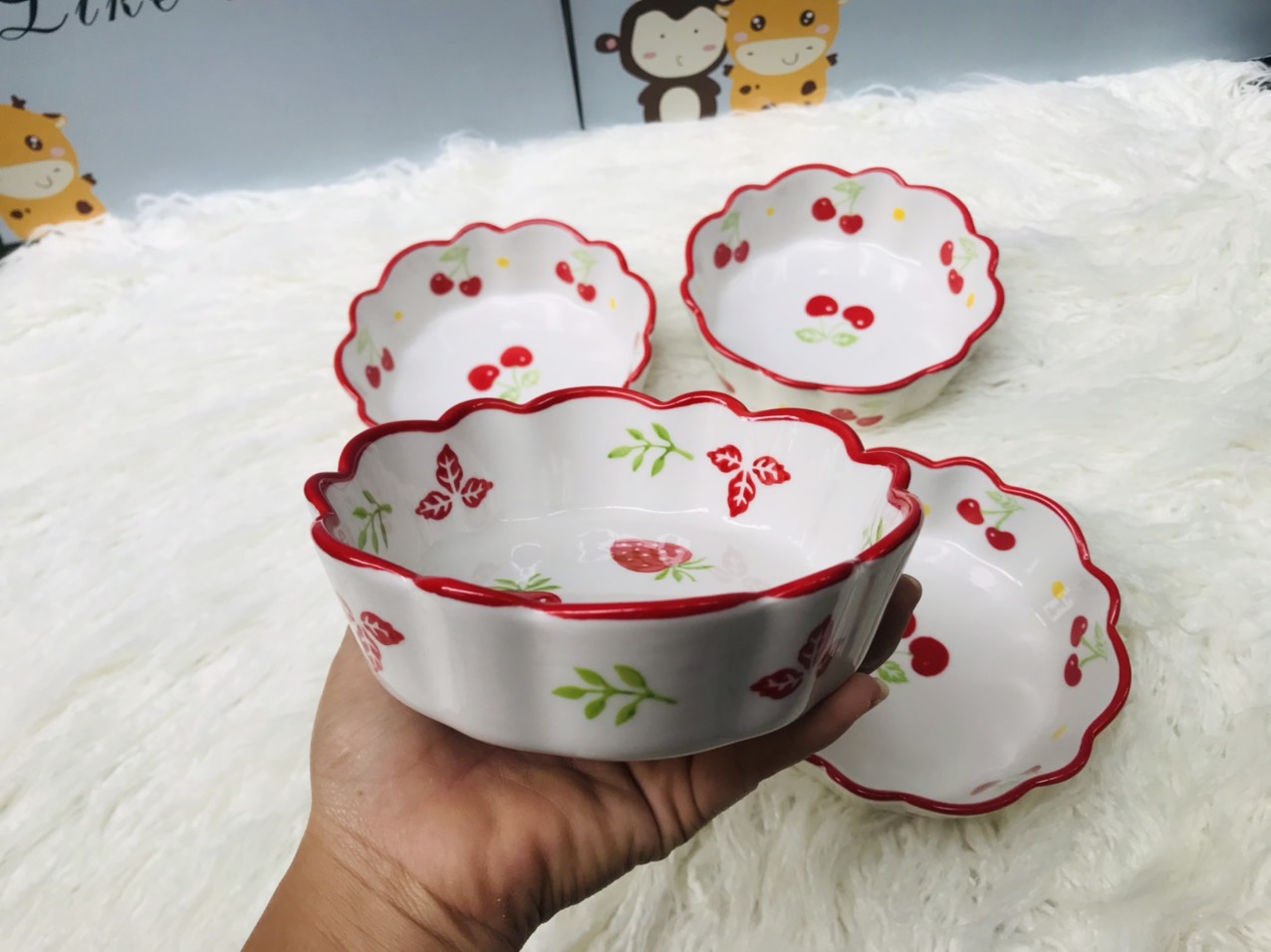 Bát Đĩa Gốm Sứ Họa Tiết Trái Dâu Tây, Cherry