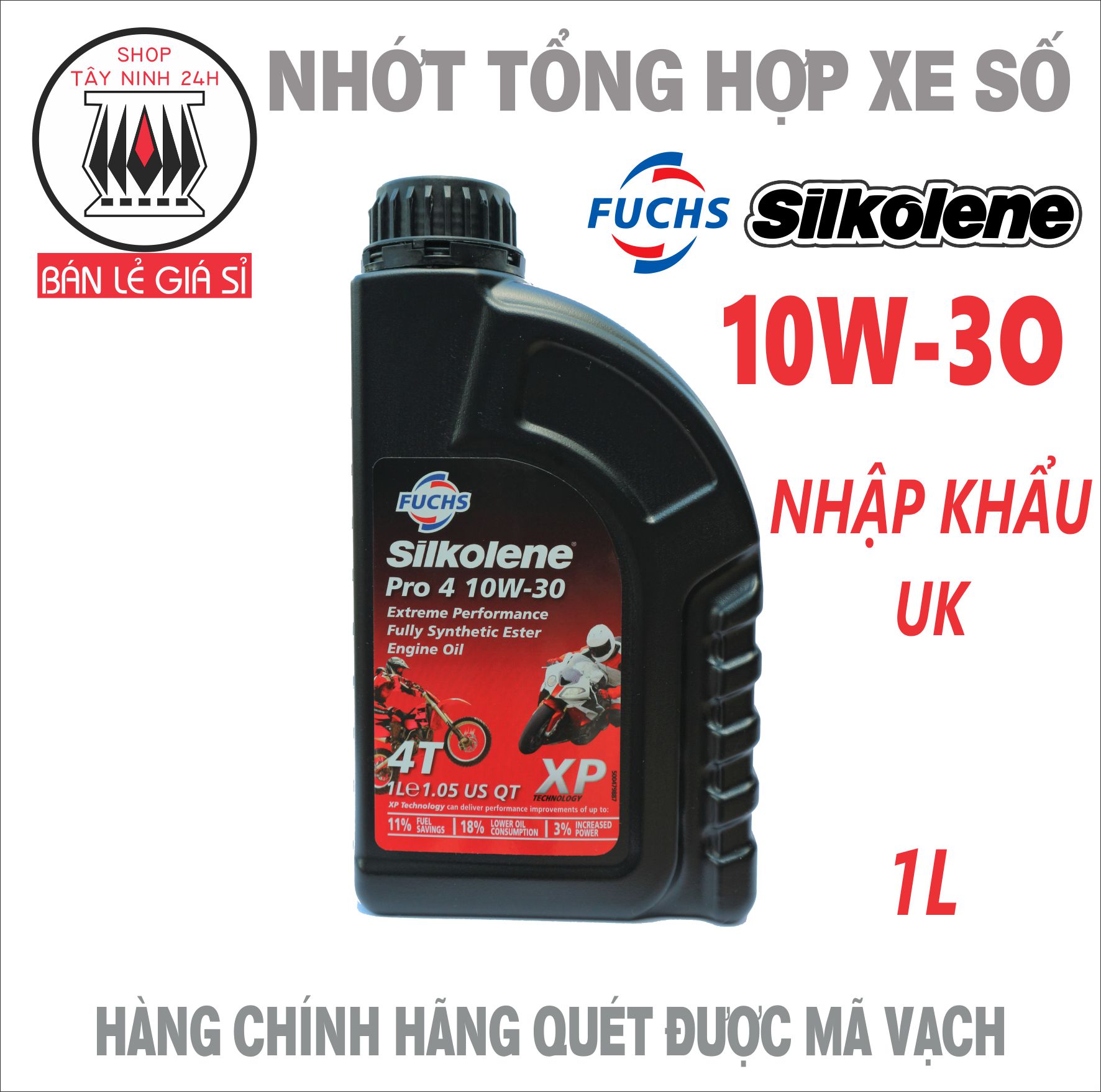 Nhớt  FUCHS 10W30 1L TỔNG HỢP 100% xe số  NHẬP KHẨU ANH