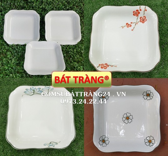 ĐĨA SỨ HÌNH VUÔNG CAO CẤP ĐĨA ĂN SÂU LÒNG ĐẸP GIÁ RẺ DĨA VUÔNG DĨA SỨ TRẮNG BÁT TRÀNG