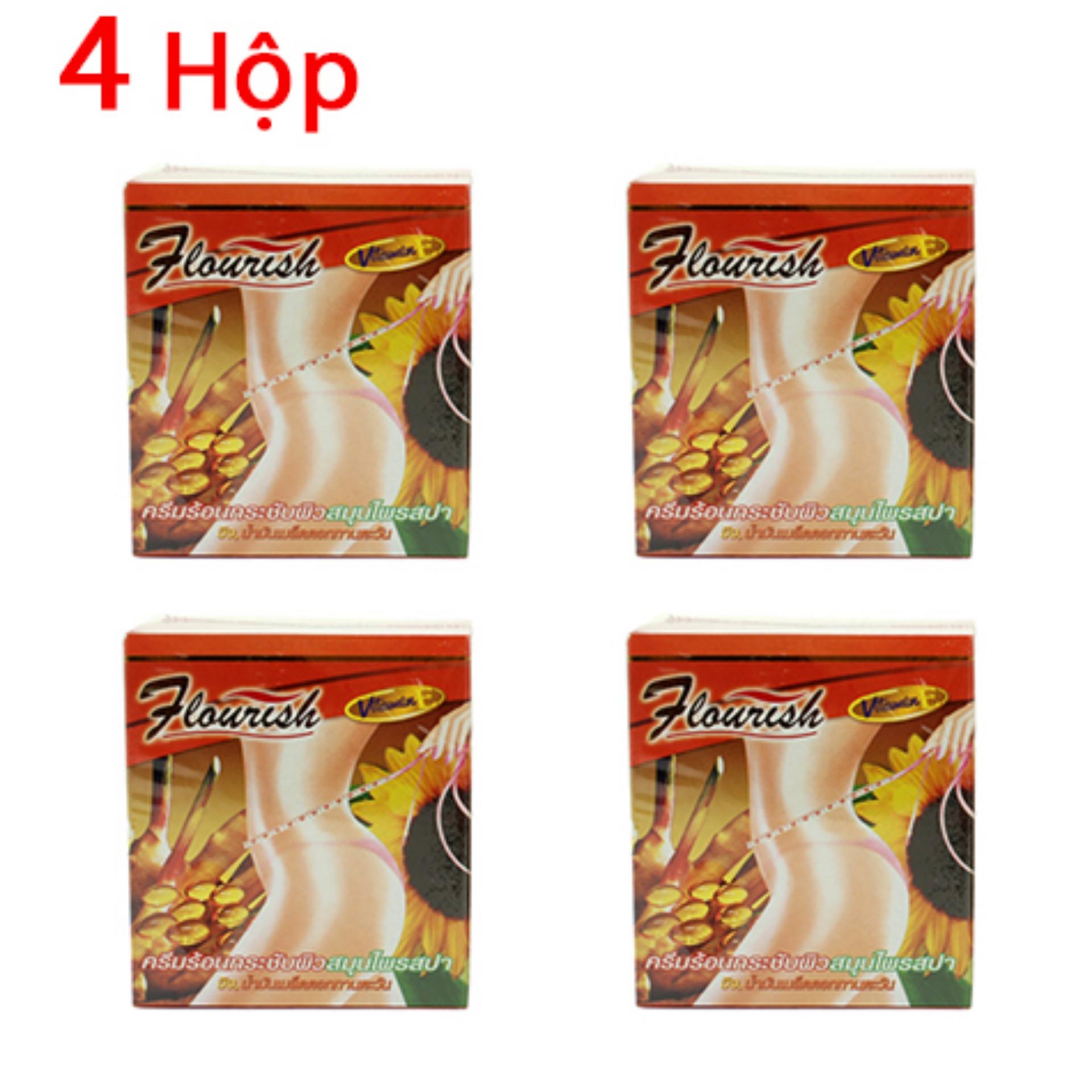 Bộ 4 hộp kem tan mỡ bụng CẤP TỐC gừng ớt Flourish Thái Lan (HŨ LỚN)