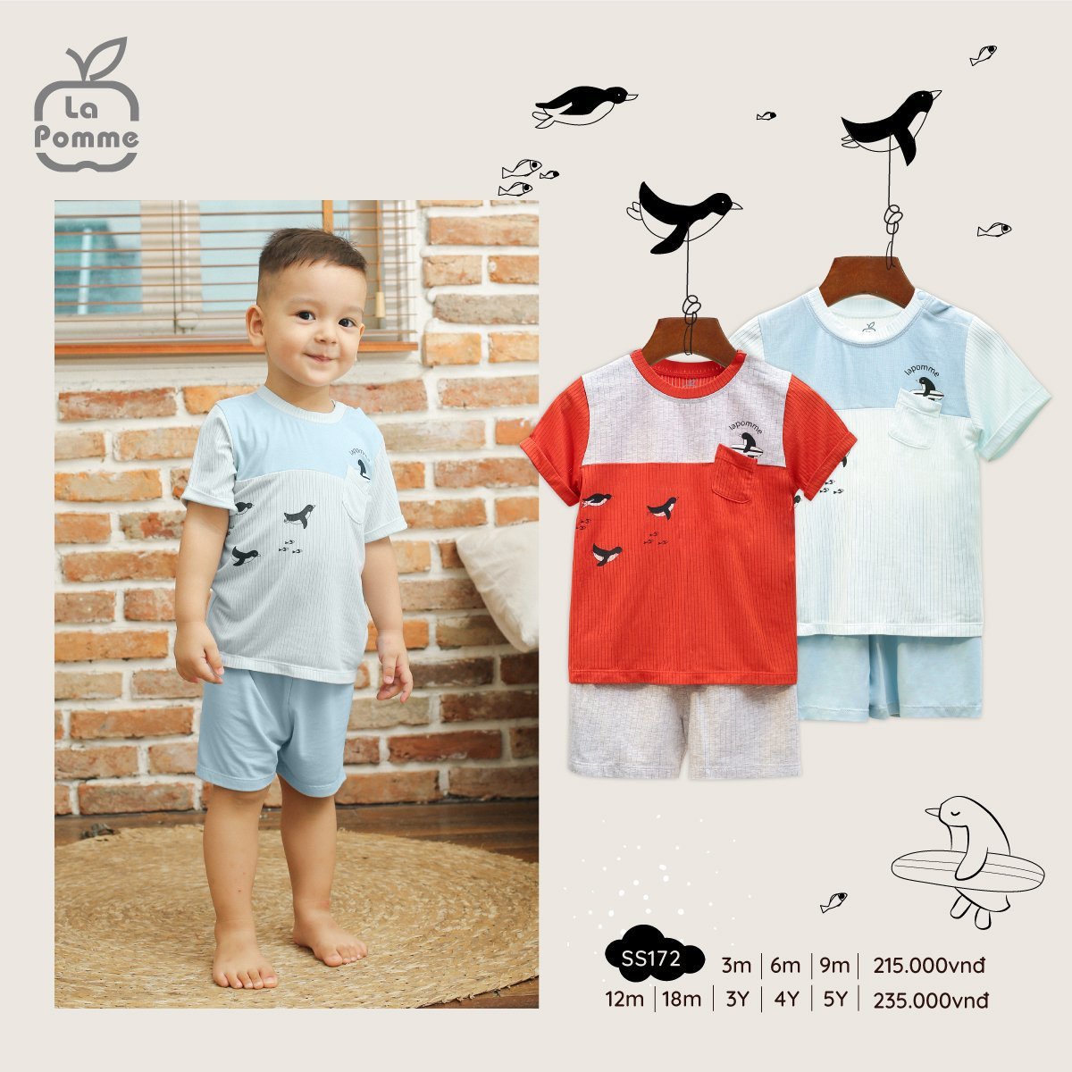 Bộ cộc bé trai chim cánh cụt ss172