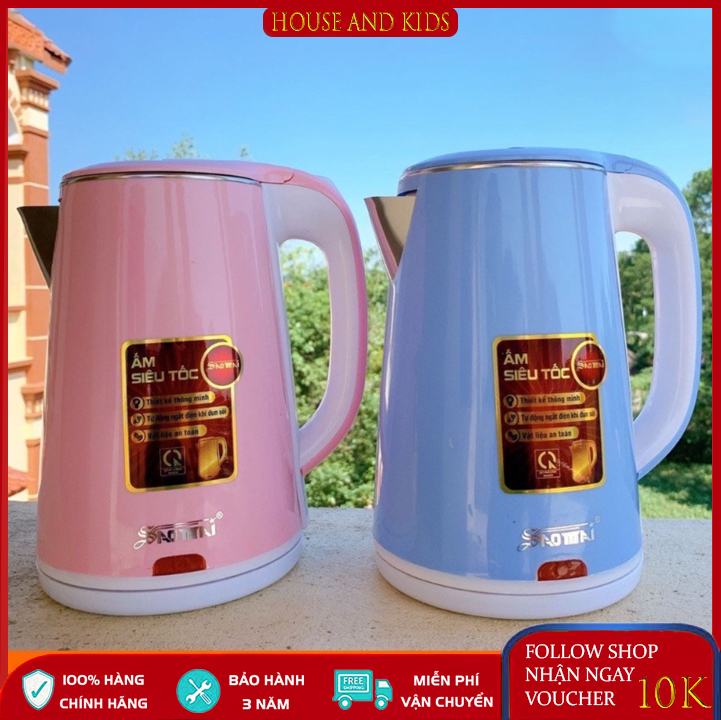 Ấm siêu tốc jiplai thái lan cao cấp dung tích 2.5l, ấm đun nước siêu tốc 2 lớp cách nhiệt, nồi đun nước tiện lợi