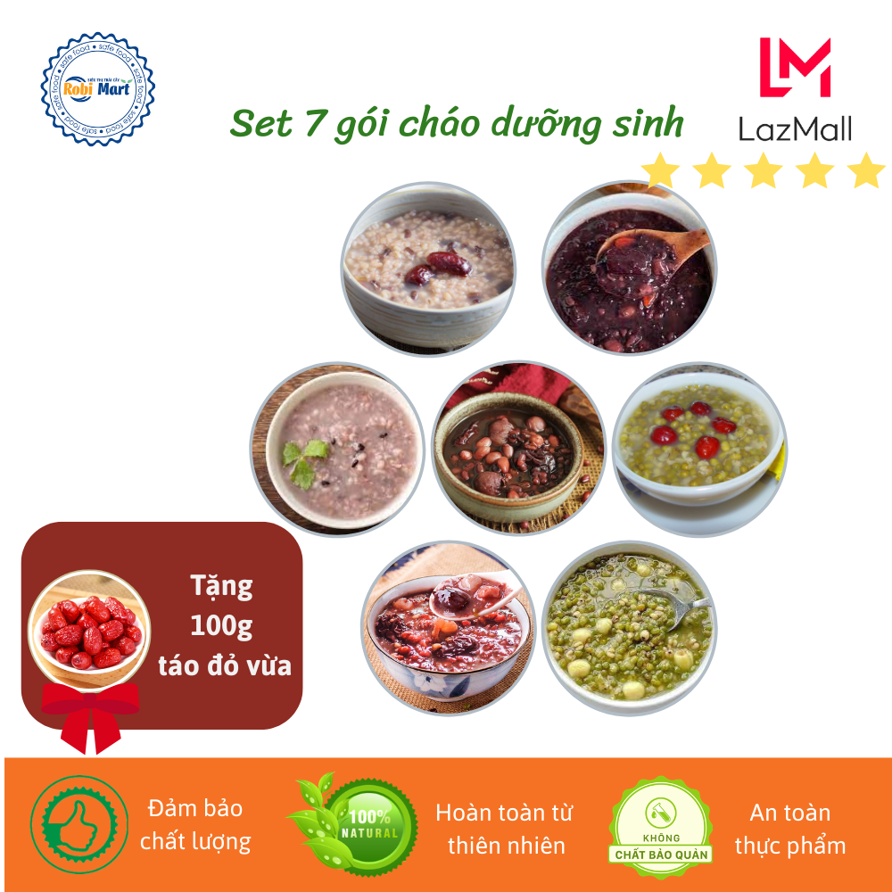 Set 7 gói cháo dưỡng sinh robimart ăn ngon, khỏe từ bên trong - tặng 100 gr táo đỏ vừa