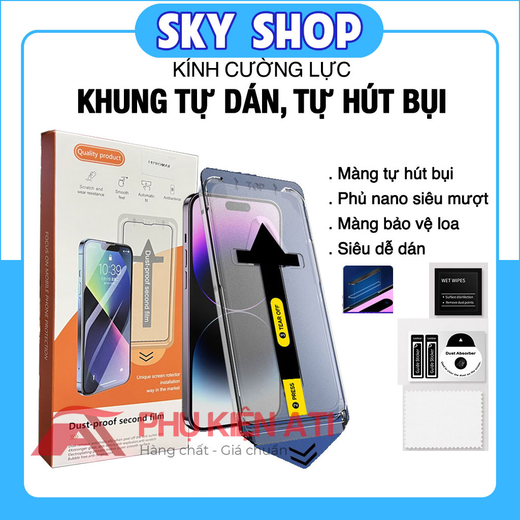 Cường Lực iphone Tự Dán tự hút bụi ip 16 Pro max 15 Pro 12Promax 13 13ProMax 14ProMax Xsmax 14Plus 11Pro max Xr 14Pro - Sky shop