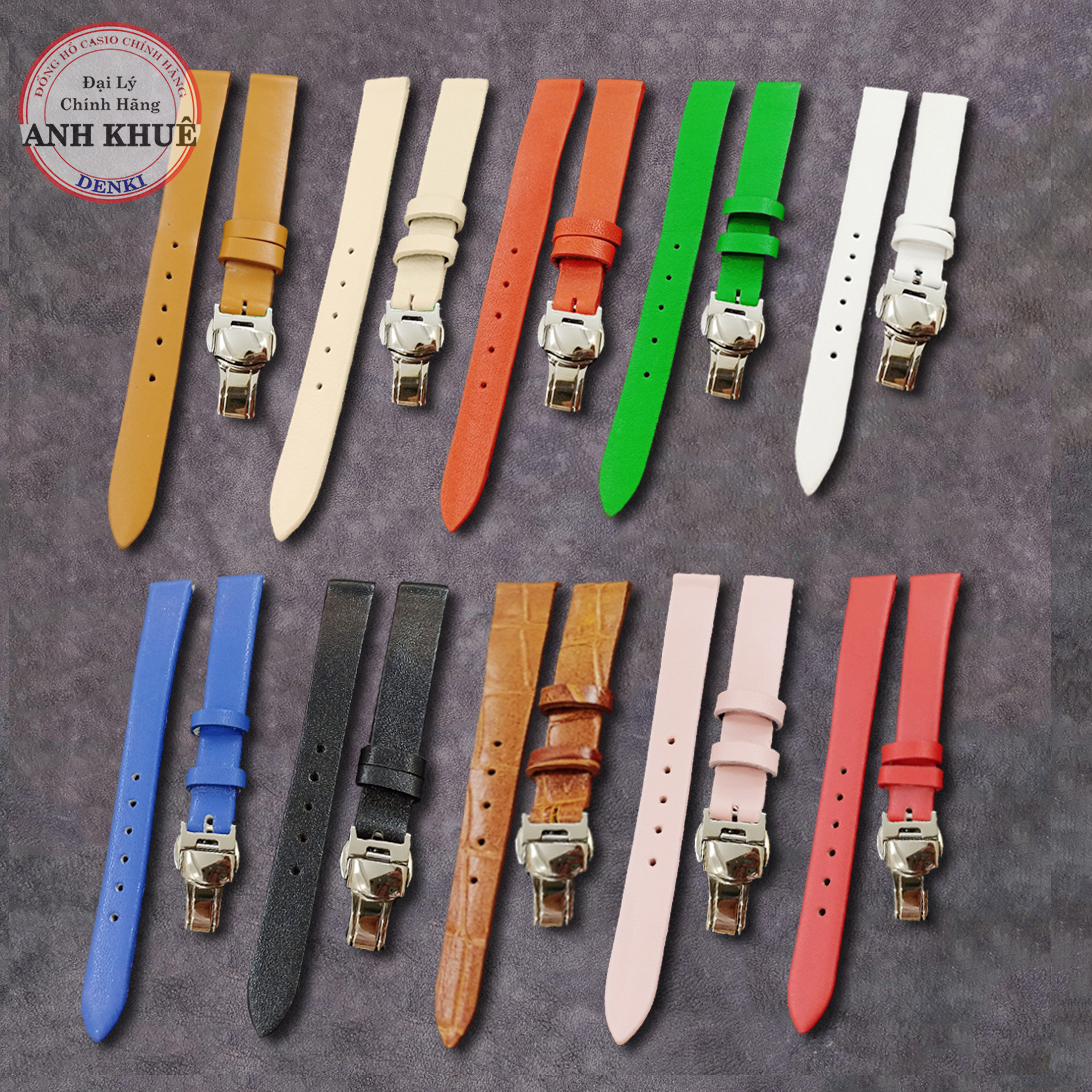 Dây đồng hồ da bò khóa bướm handmade thay thế cho đồng hồ casio lq lq-139 130 / 140 size 12mm