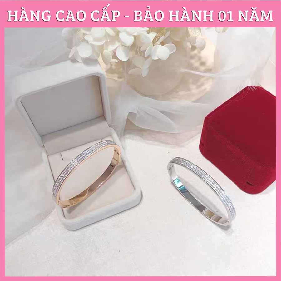 Vòng tay nữ, lắc tay titan ko đen mẫu 3 hàng đá