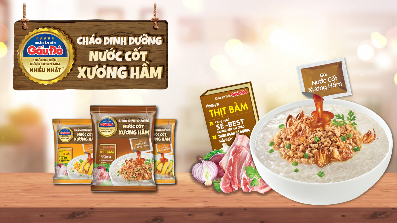 Cháo gấu đỏ dinh dưỡng nước cốt xương hầm thùng 30 gói 57g