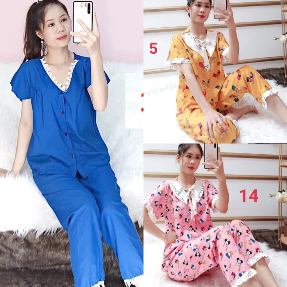 Bộ pijama tiểu thư kate lụa, quần dài , tay ngắn, 40 -57kg