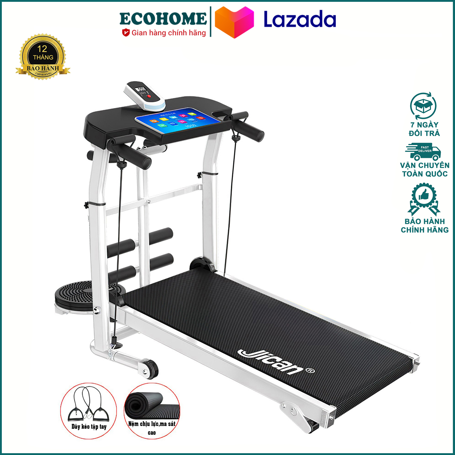 Máy chạy bộ đa năng cao cấp, máy chạy bộ tại nhà tại nhà - Máy chạy bộ cơ cao cấp chính hãng Jican không dùng điện khung thép chịu lực, đồng hồ điều khiển đa chức năng