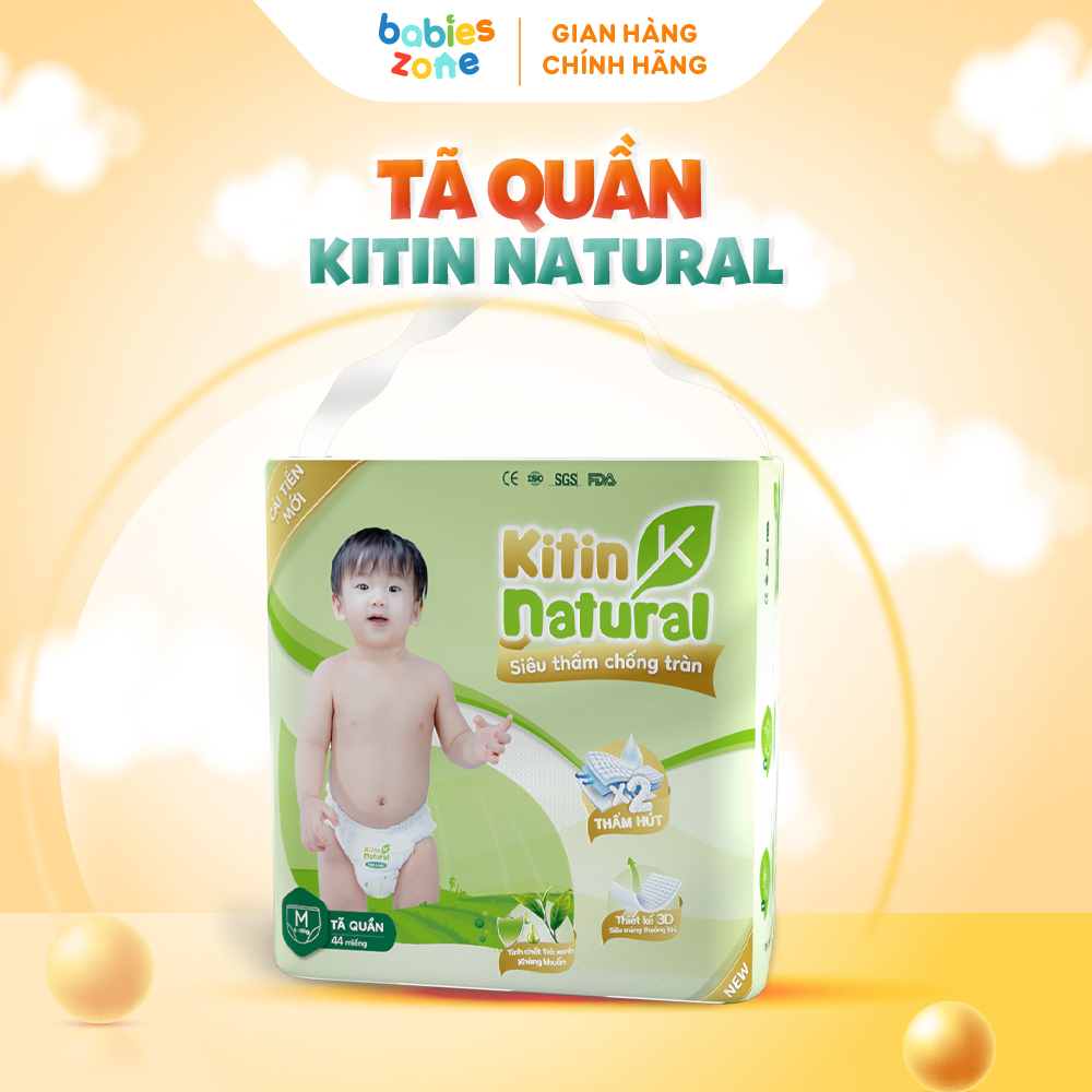Tã Bỉm Quần Kitin Natural có đủ size thương hiệu Việt thấm hút cực nhanh, chống tràn, siêu mềm mịn cho bé