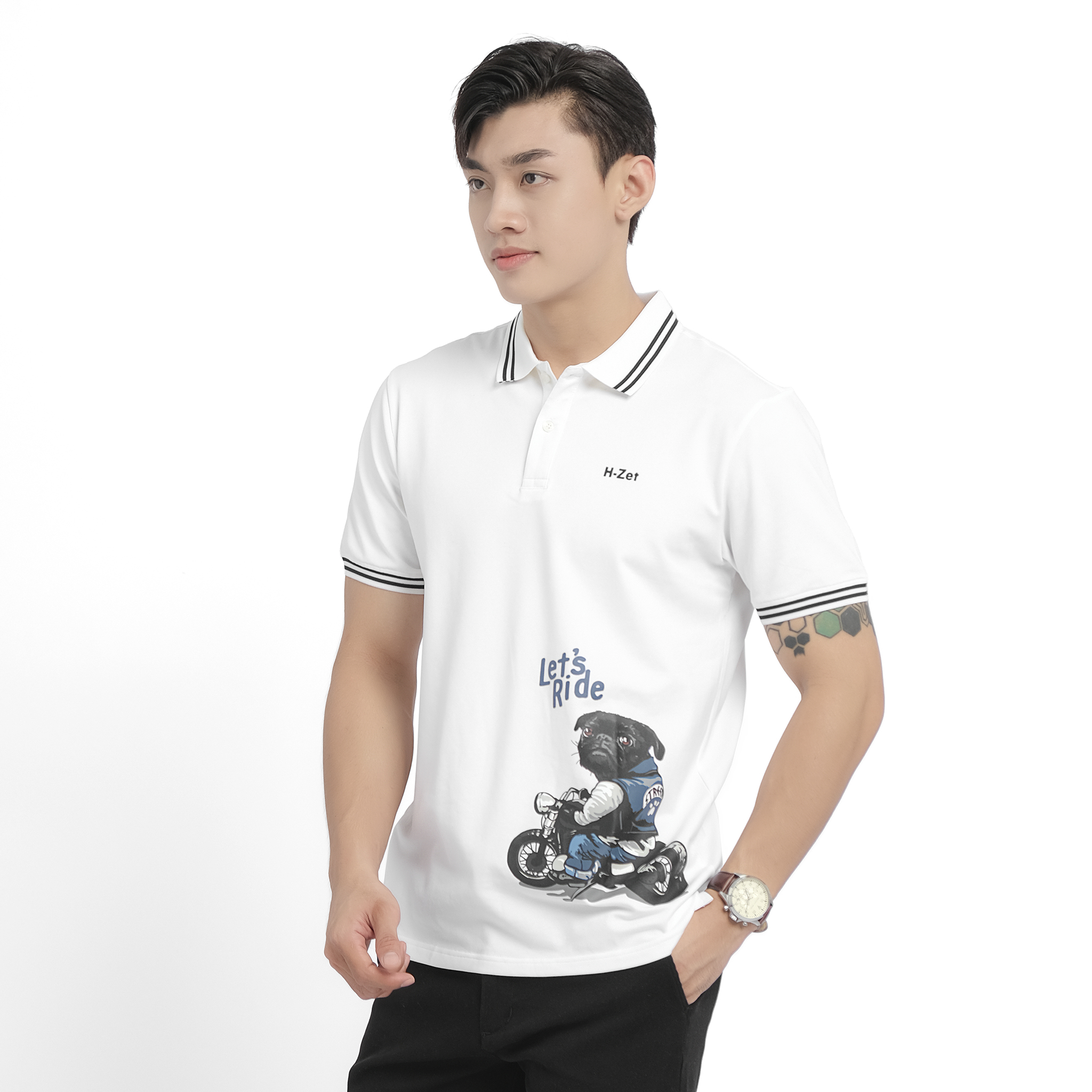 Áo polo nam cổ bẻ let's ride - chất vải polo cá sấu cao cấp