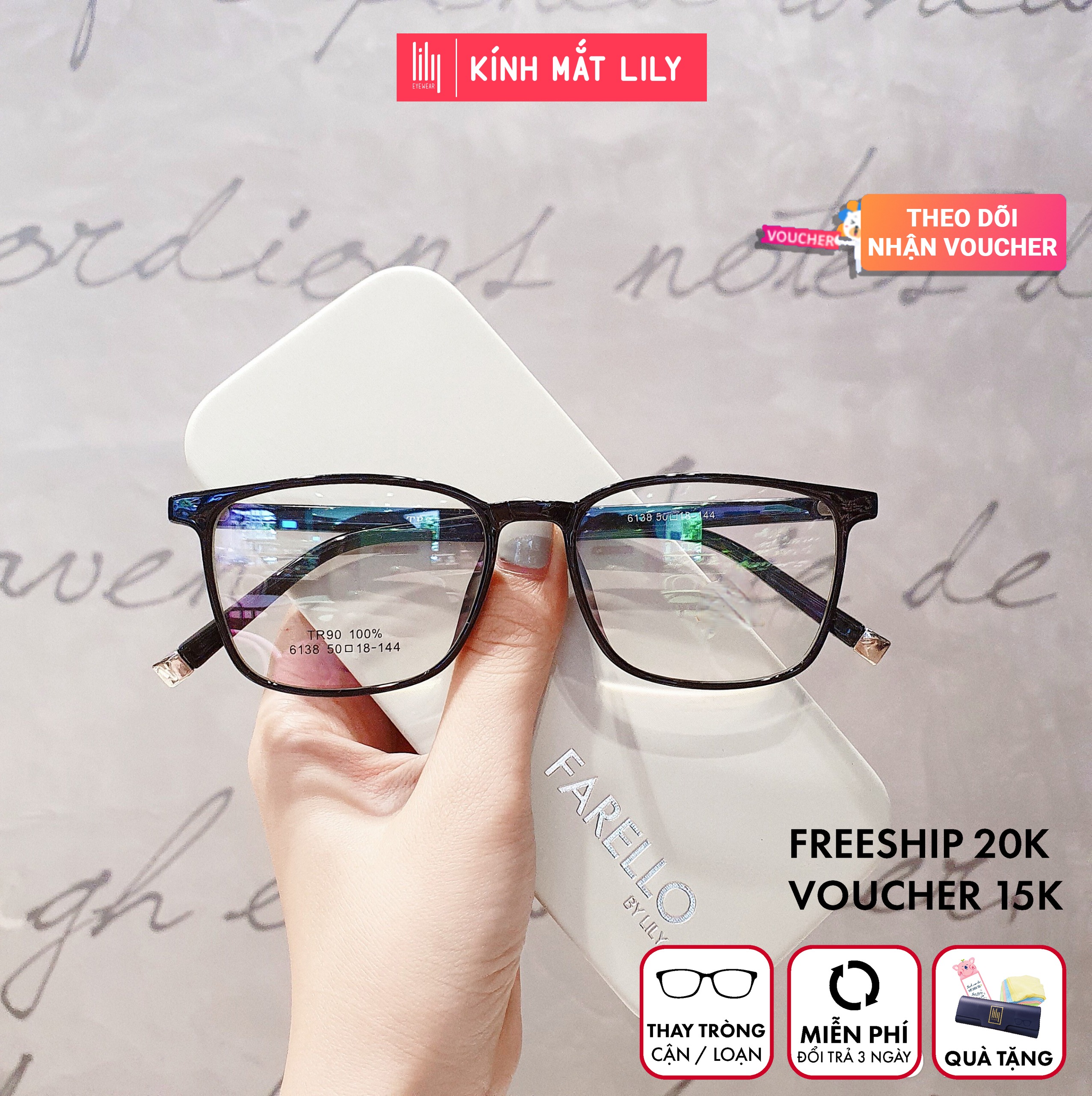 Kính Cận Nam Nữ 6138-Gọng Kính Mắt Vuông- Gọng Kính Cận Đẹp-Gọng Kính Cận Unisex-Gọng Kính Thời Trang-Lily Eyewear kèm quà