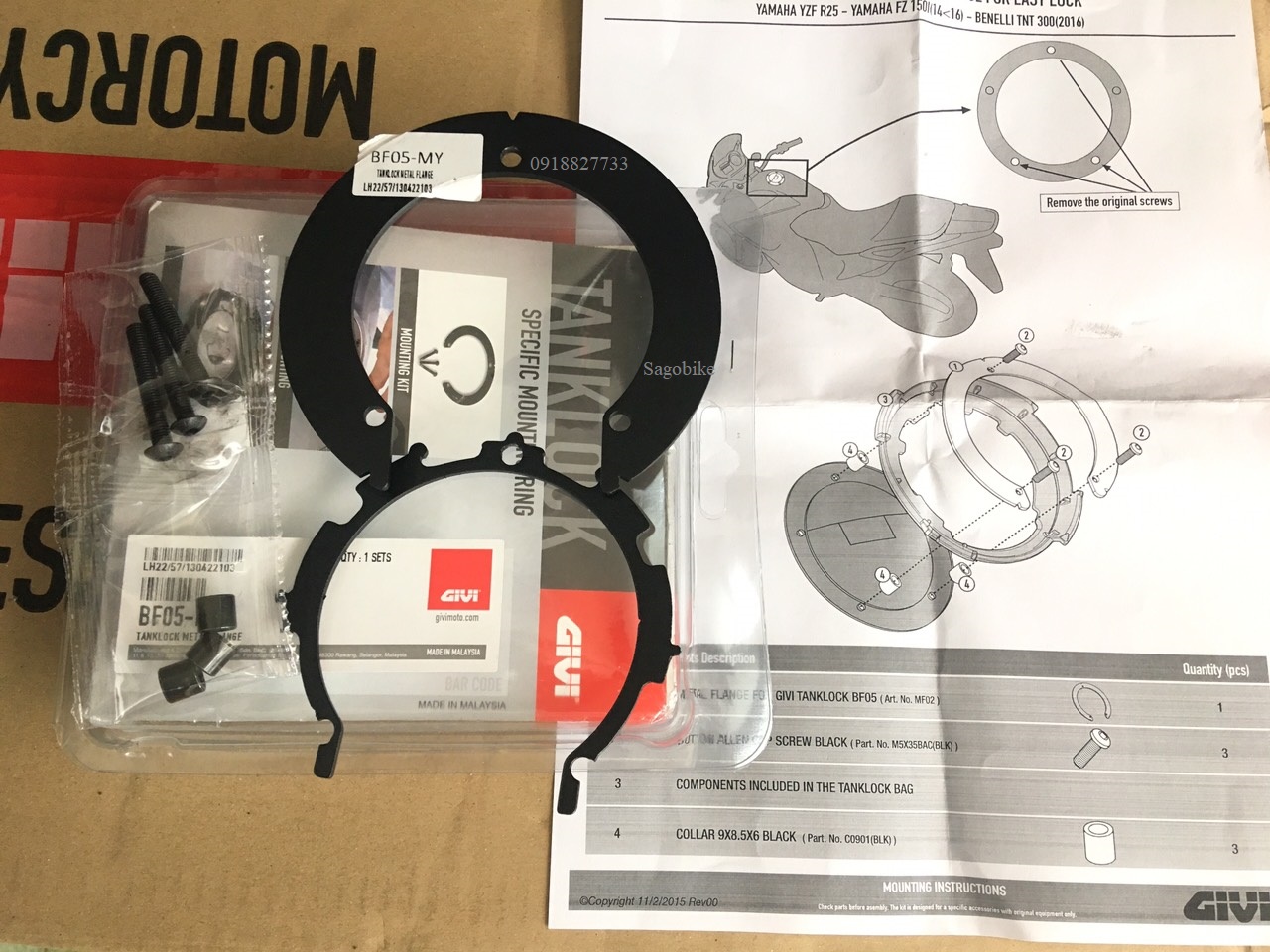 Bộ ngàm gắn bình xăng givi BF05-MY , kit gắn bình xăng hỗ trợ gắn túi tanklock trên đa dạng dòng xe FZ/MT/R6/Beneli,,,hàng Givi chính hãng