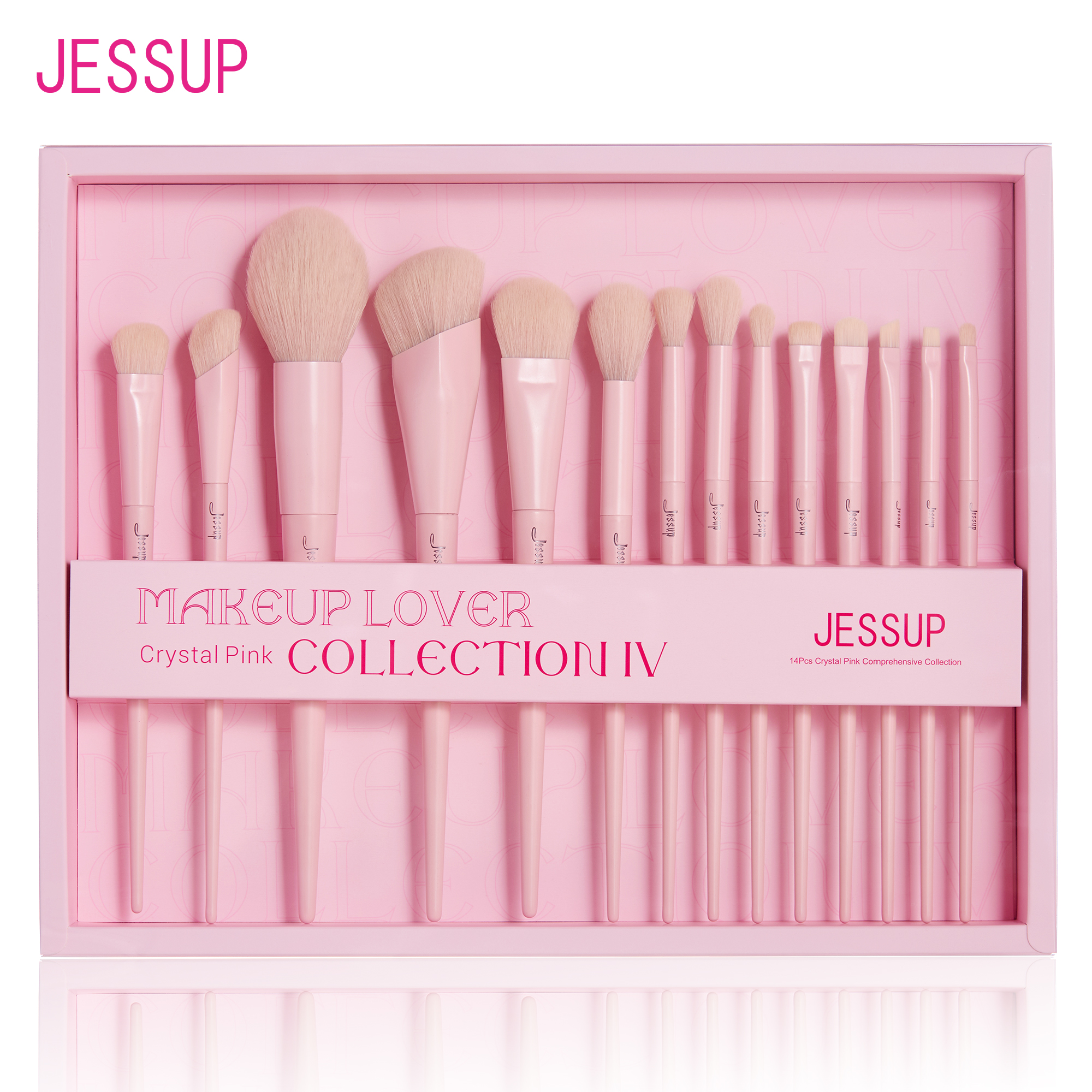 Bộ cọ trang điểm Jessup Pink 14 chiếc, cọ trang điểm, cọ nền, phấn má hồng, phấn mắt, phấn phủ thuần chay kèm hộp quà tặng, T495-G