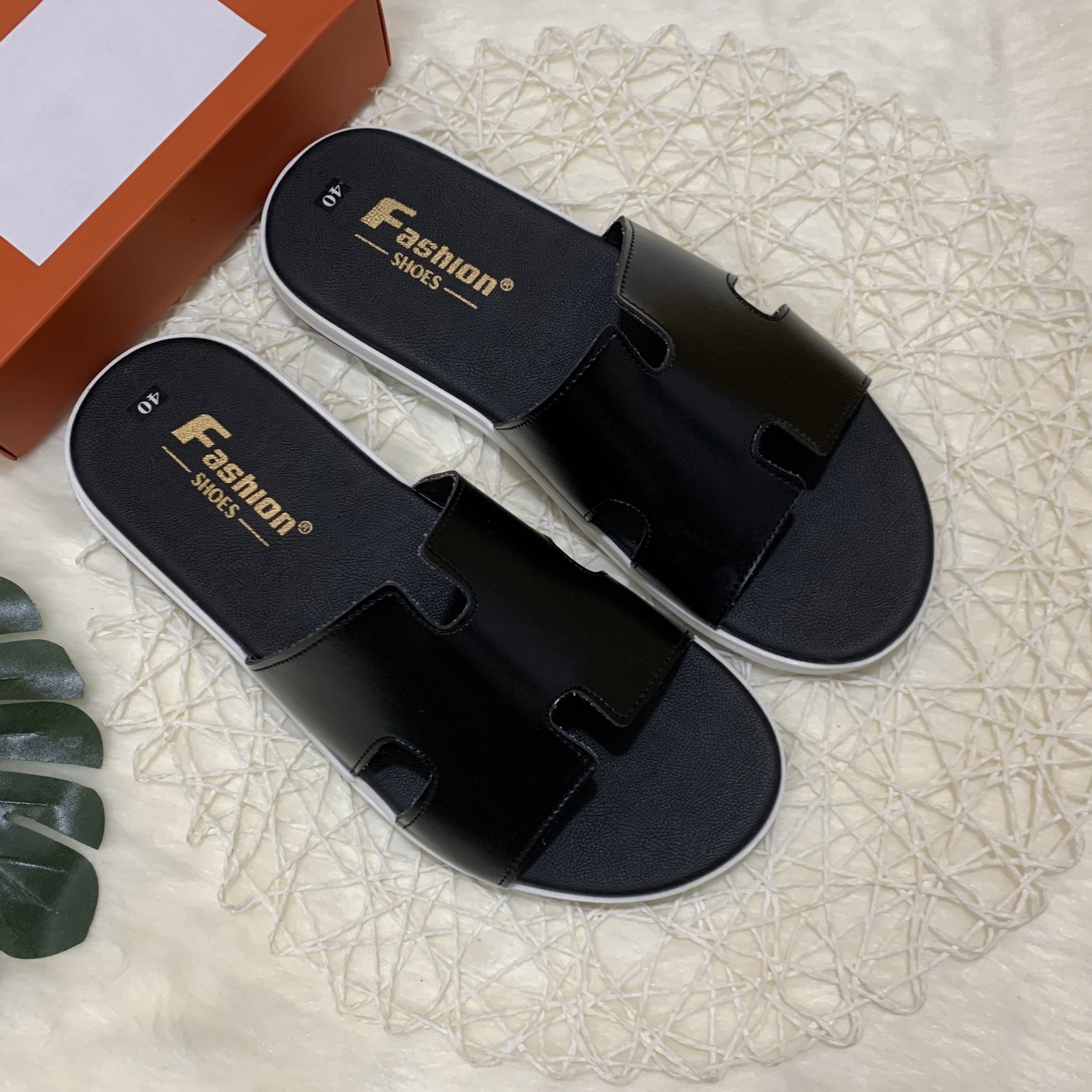 Dép nam quai ngang Chữ H trơn màu Đen đơn giản k lỗi mốt đẹp - MinhNhat