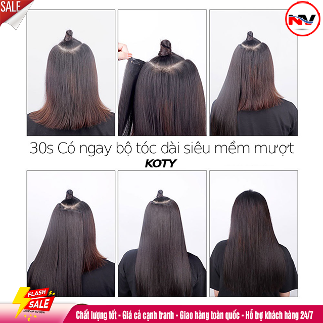 Kẹp tóc giả nối dài cột thẳng sợi tổng hợp mềm mượt