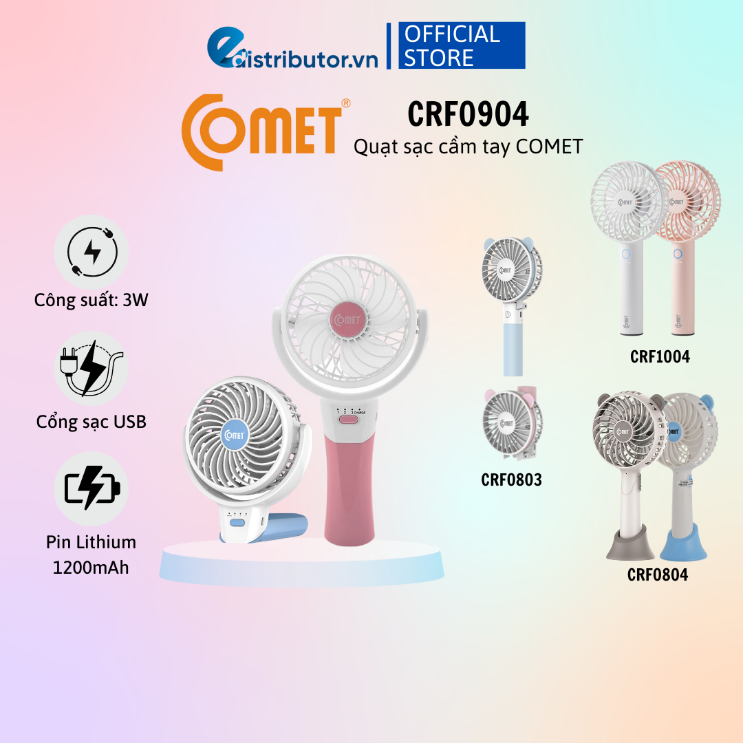 Quạt sạc tích điện cầm tay comet crf0904 / crf1004 / crf0803 / crf0804 - hàng chính hãng - bảo hành 12 tháng