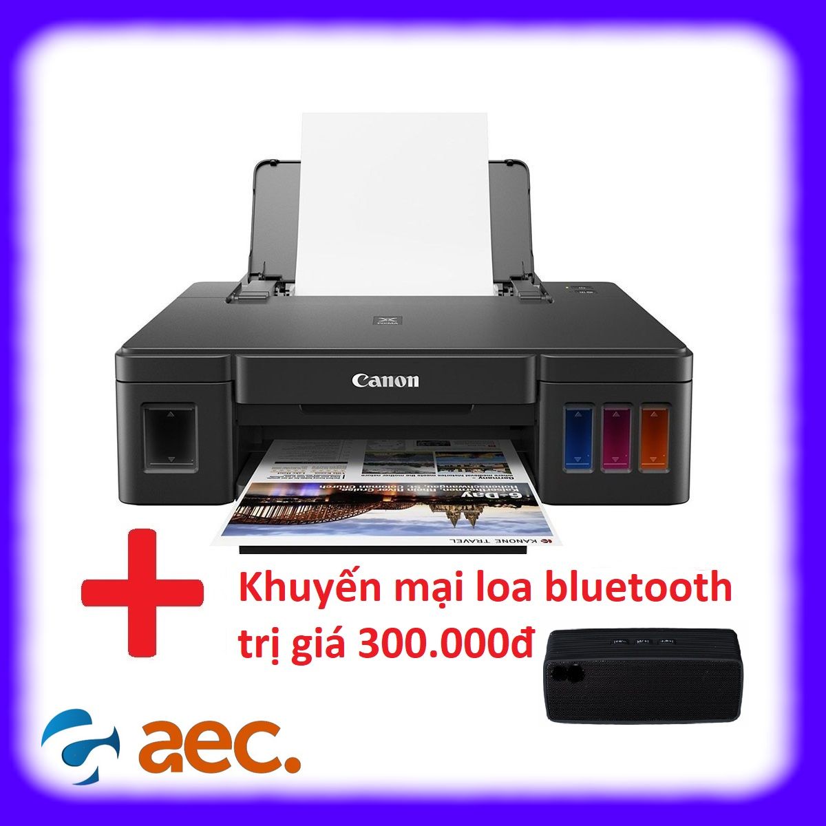 Máy in phun màu Canon G1010 sử dụng mực Hàn Quốc ( máy đã bao gồm bộ 4 chai mực Hàn Quốc 100ml đi kèm ) + Khuyến mại loa bluetooth trị giá 300.000đ